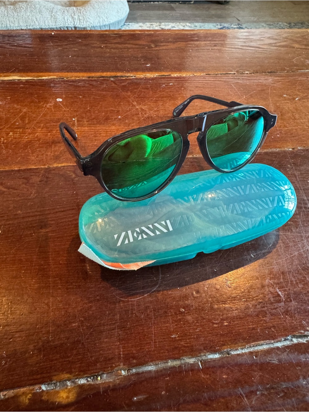 ZANZAN Green Mirror Lens Black Frame Men's Sunglasses